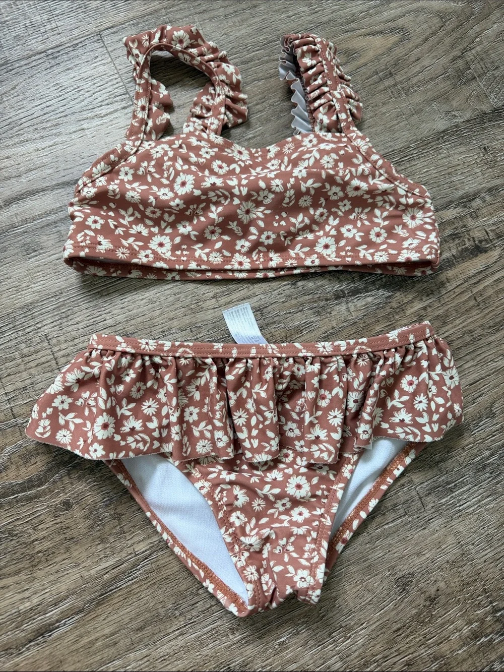 Girls Rust Floral Ruffle Bikini Two-Piece Swim Set